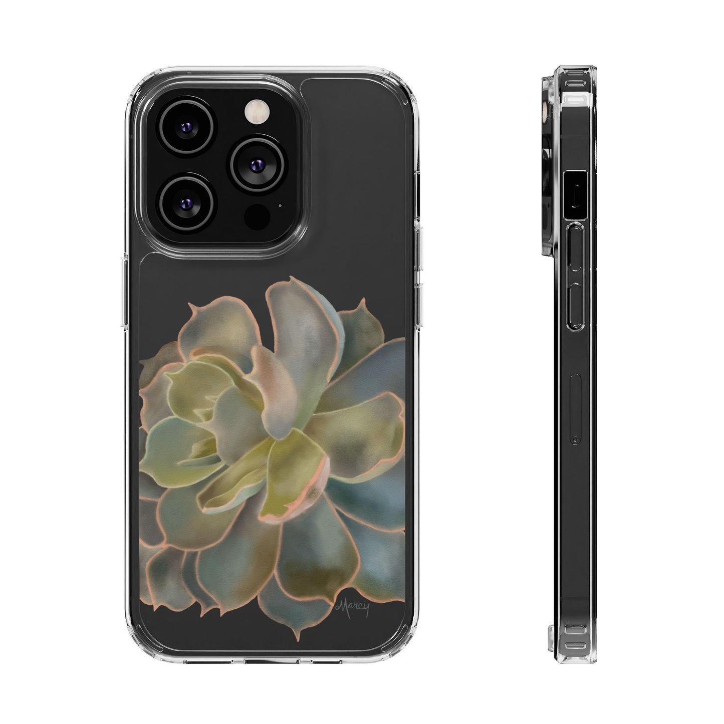 Gray and Green Succulent Clear Cases