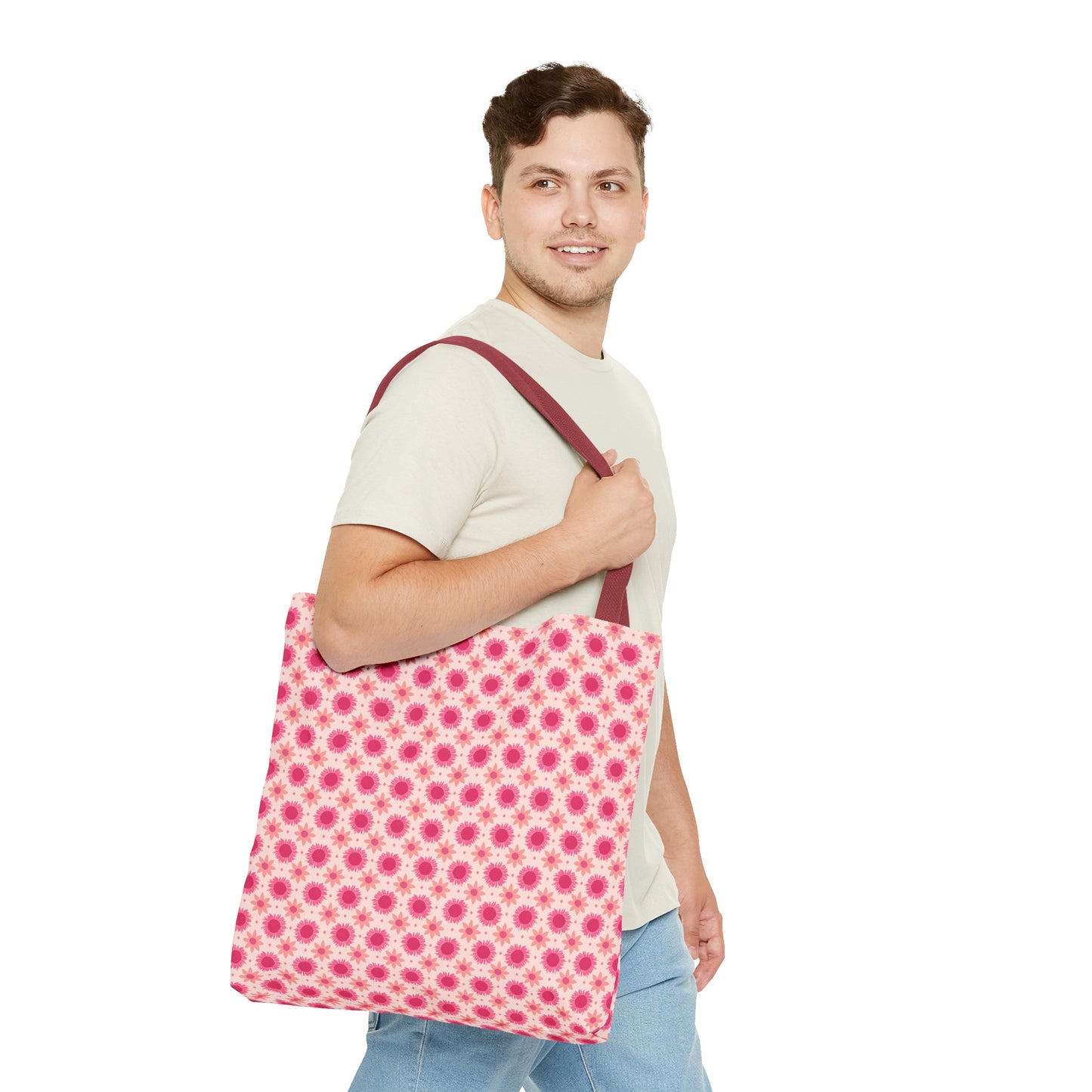 Pink Sunflowers on Pink Background Tote Bag