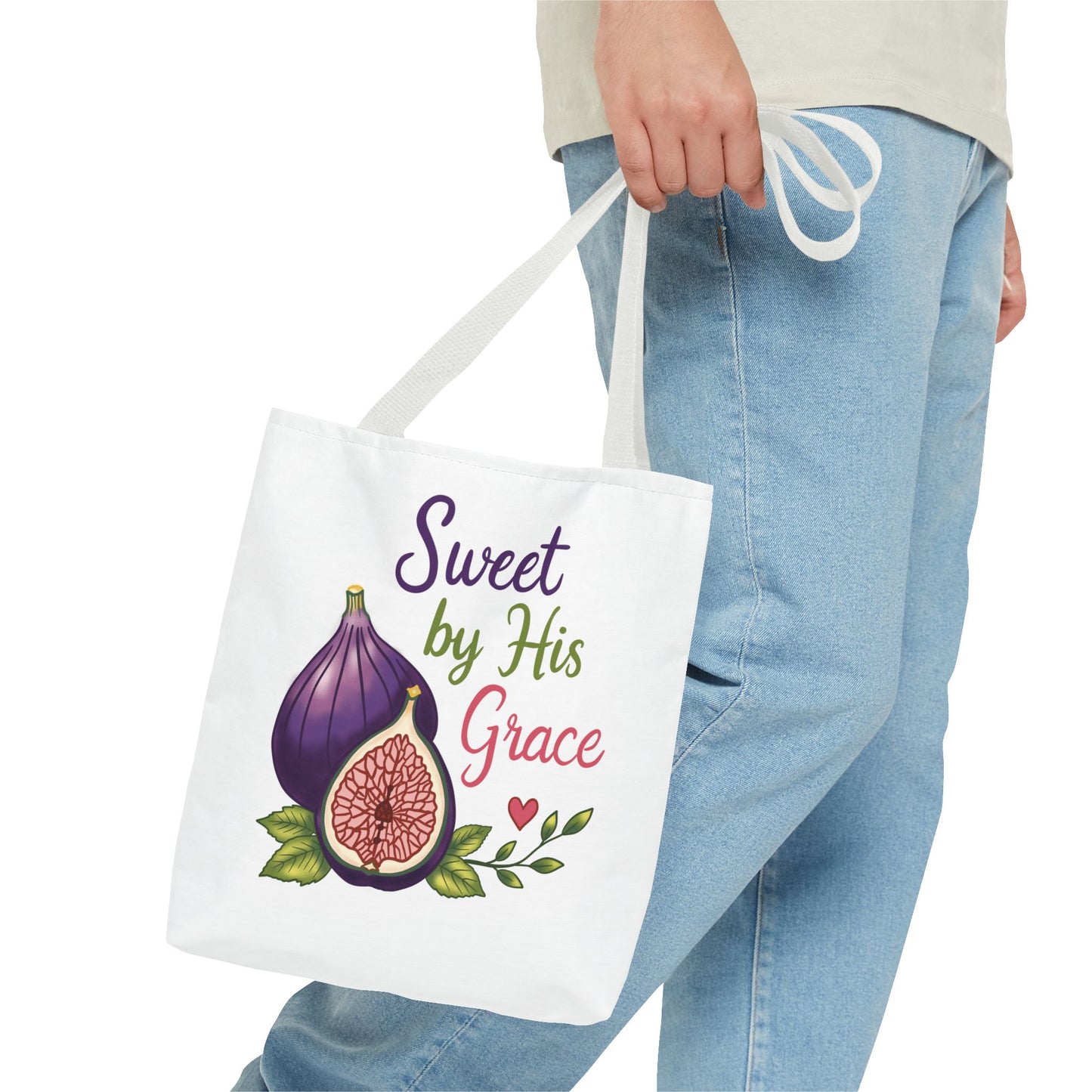Sweet by His Grace Tote Bag — Faith-Inspired Fig Illustration