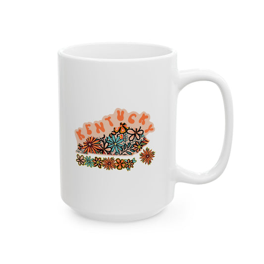 Retro 70s Flowers Kentucky Ceramic Mug 11 oz and 15 oz