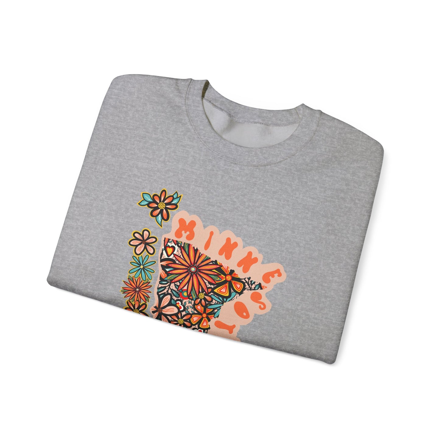 Retro 70s Flowers Minnesota State Design — Heavy Blend™ Crewneck Sweatshirt