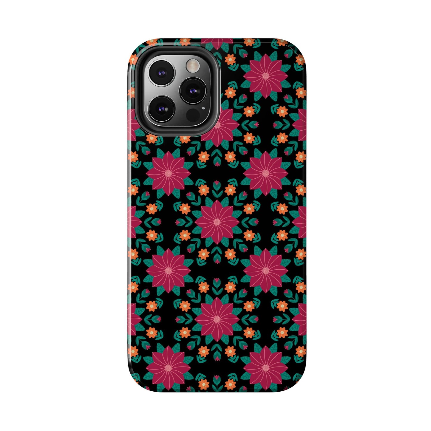 Poinsettias (pink and teal) Tough Phone Cases