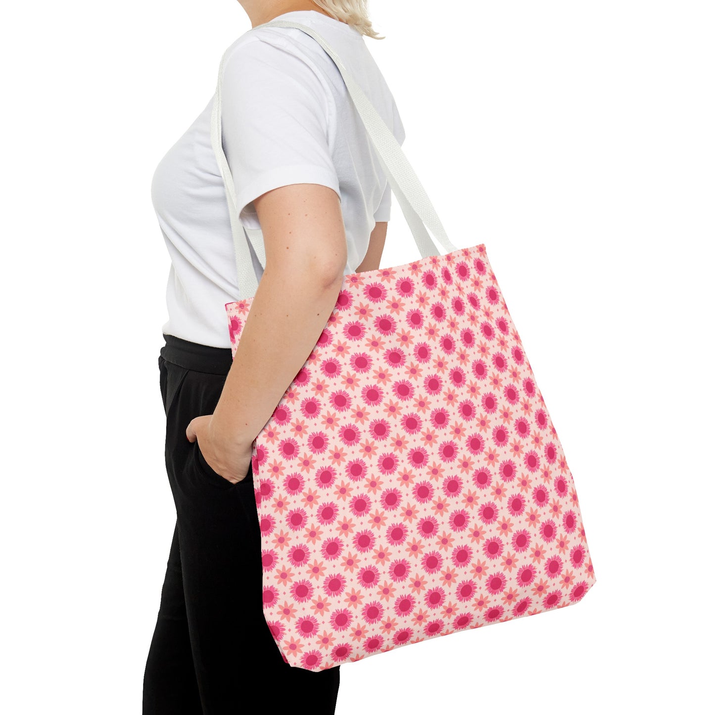 Pink Sunflowers on Pink Background Tote Bag