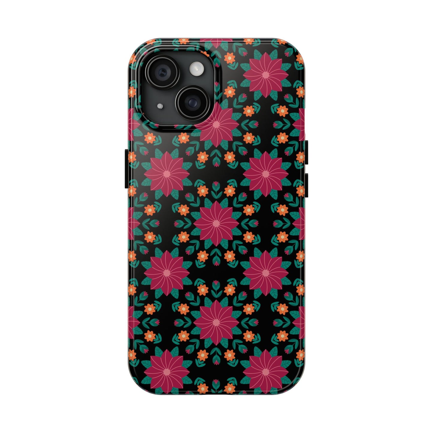 Poinsettias (pink and teal) Tough Phone Cases