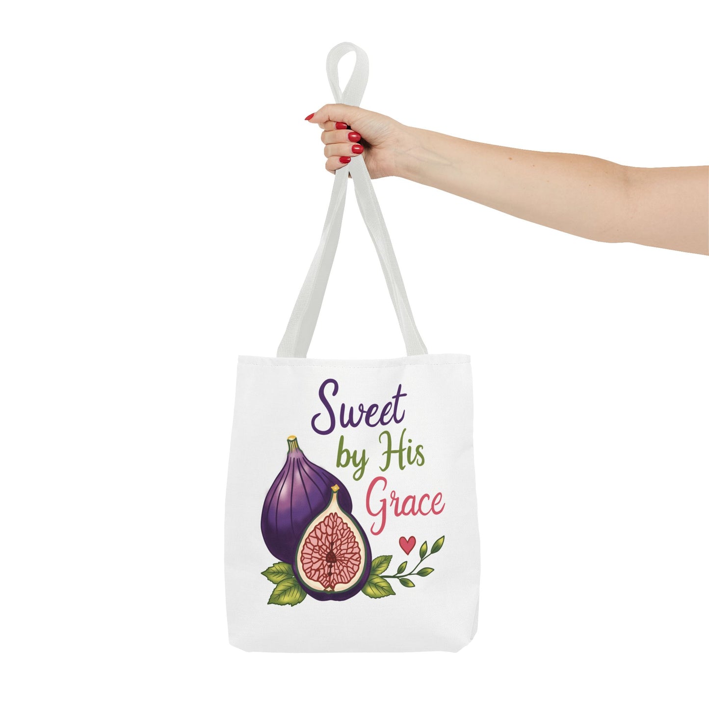 Sweet by His Grace Tote Bag — Faith-Inspired Fig Illustration