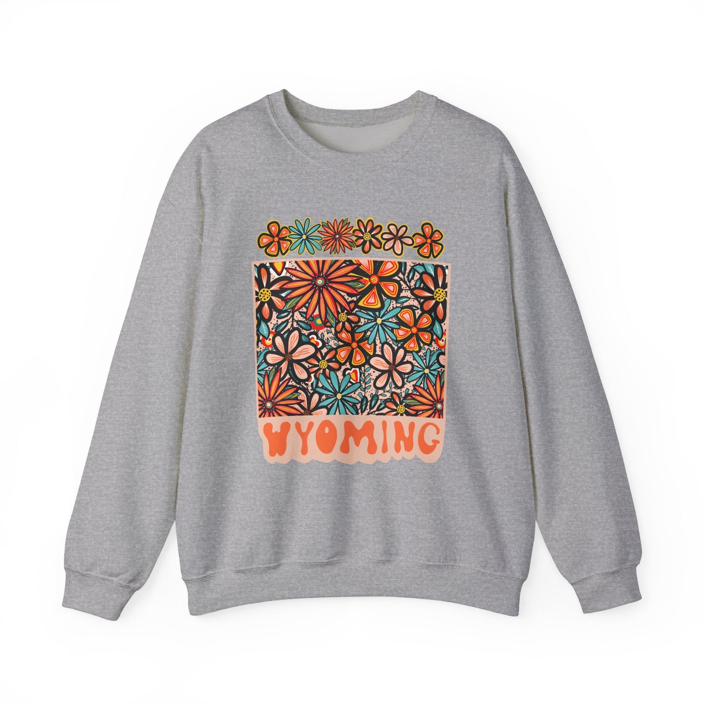 Retro 70s Flowers Wyoming State Design — Heavy Blend™ Crewneck Sweatshirt