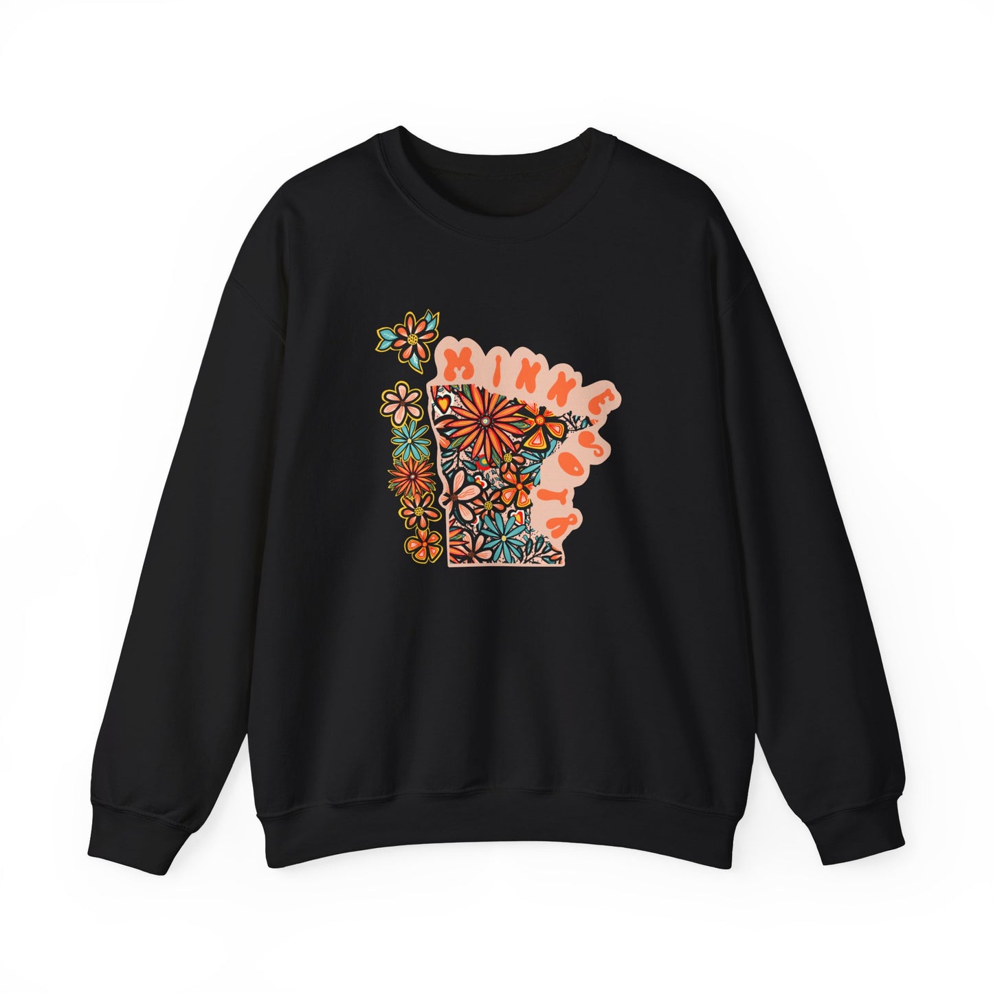 Retro 70s Flowers Minnesota State Design — Heavy Blend™ Crewneck Sweatshirt