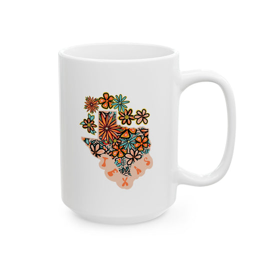 Retro 70s Flowers Texas Ceramic Mug 11 oz and 15 oz