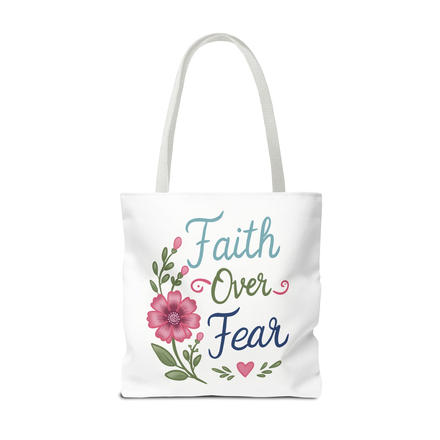 Faith Over Fear Floral Tote Bag — Inspirational Scripture Canvas Bag