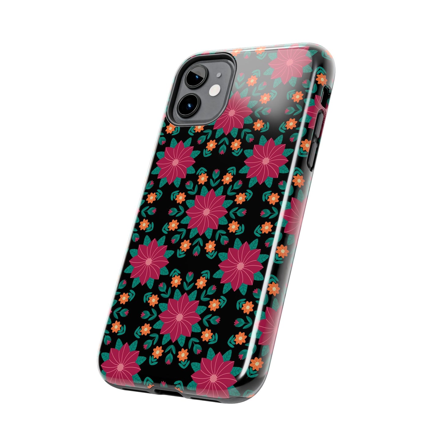 Poinsettias (pink and teal) Tough Phone Cases