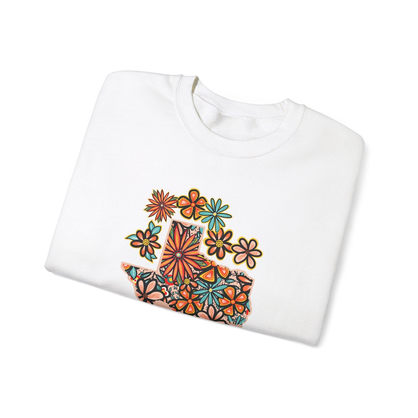 Retro 70s Flowers Texas State Design — Heavy Blend™ Crewneck Sweatshirt