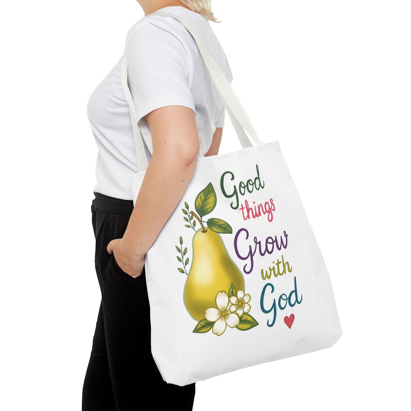 Faithful Harvest Tote — "Good Things Grow with God" Inspirational Grocery Bag