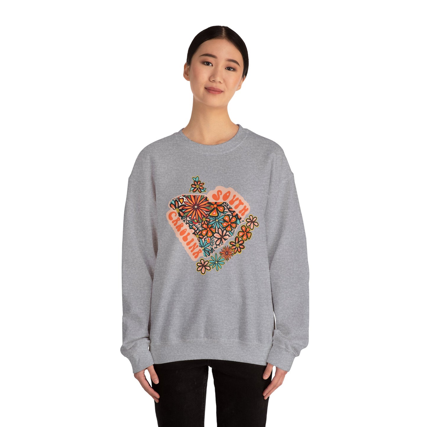 Retro 70s Flowers South Carolina State Design — Heavy Blend™ Crewneck Sweatshirt