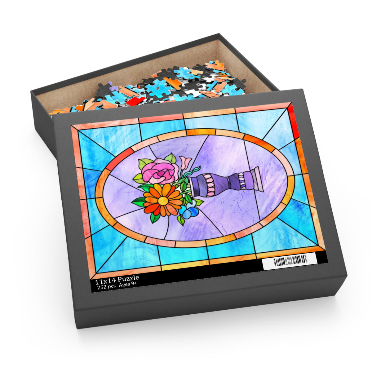 Floral Stained Glass Puzzle — Vase Bouquet Jigsaw (120/252/500 pc)