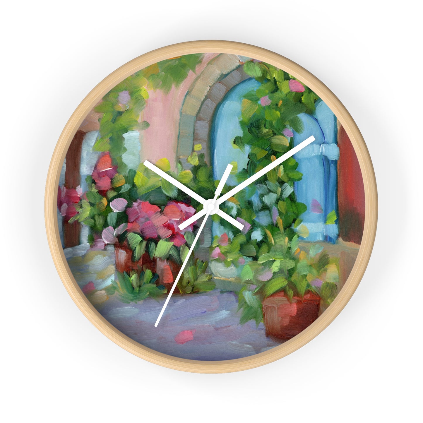 Mediterranean Garden Wall Clock — Floral Courtyard Art Timepiece