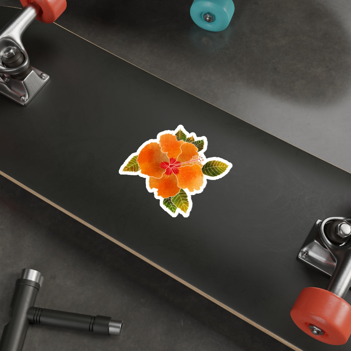 Orange Hibiscus with Leaves Hibiscus Die-Cut Stickers