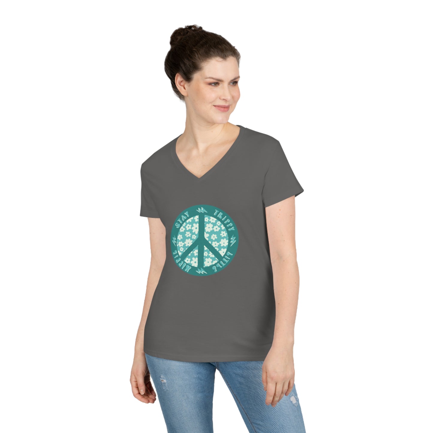 Ditzy Daisies | Stay Trippy Little Hippy | Ladies' Cotton V-Neck T-Shirt