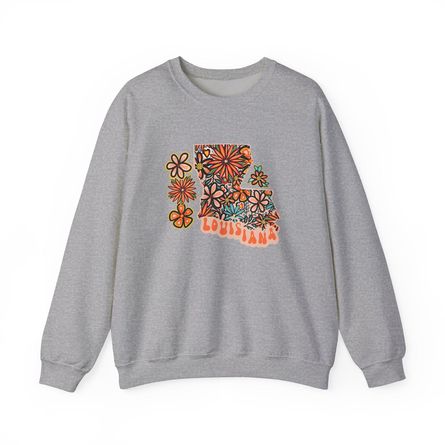 Retro 70s Flowers Louisiana State Design — Heavy Blend™ Crewneck Sweatshirt