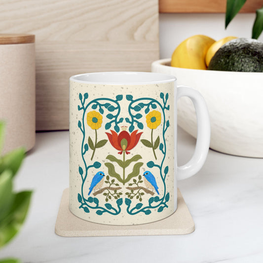Scandi Birds and Flowers Ceramic Mug 11oz & 15oz