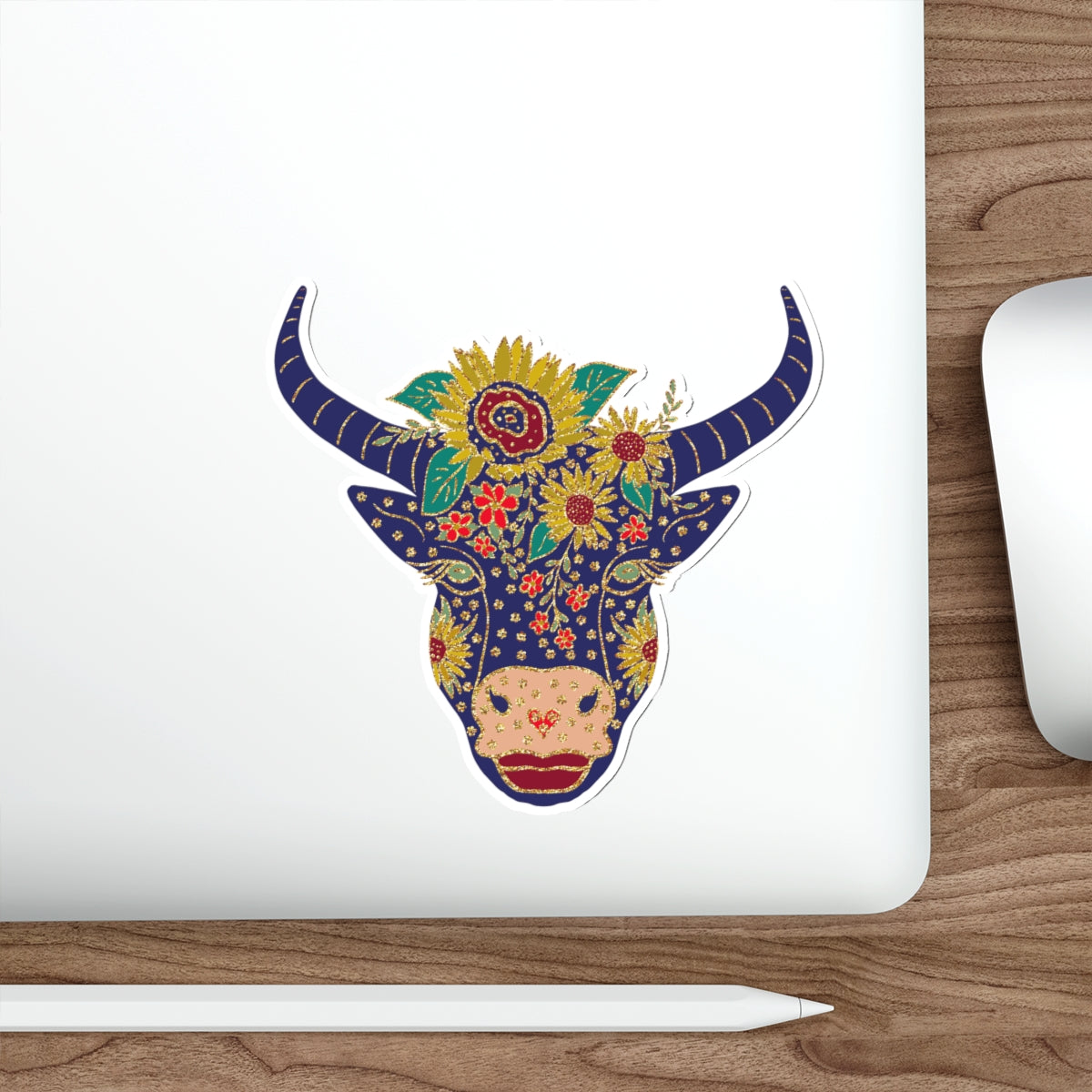 Floral Cow Bea Die-Cut Sticker