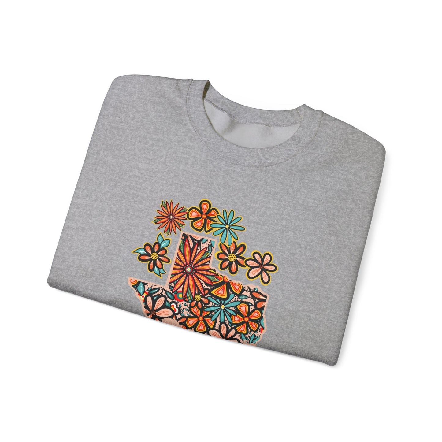 Retro 70s Flowers Texas State Design — Heavy Blend™ Crewneck Sweatshirt