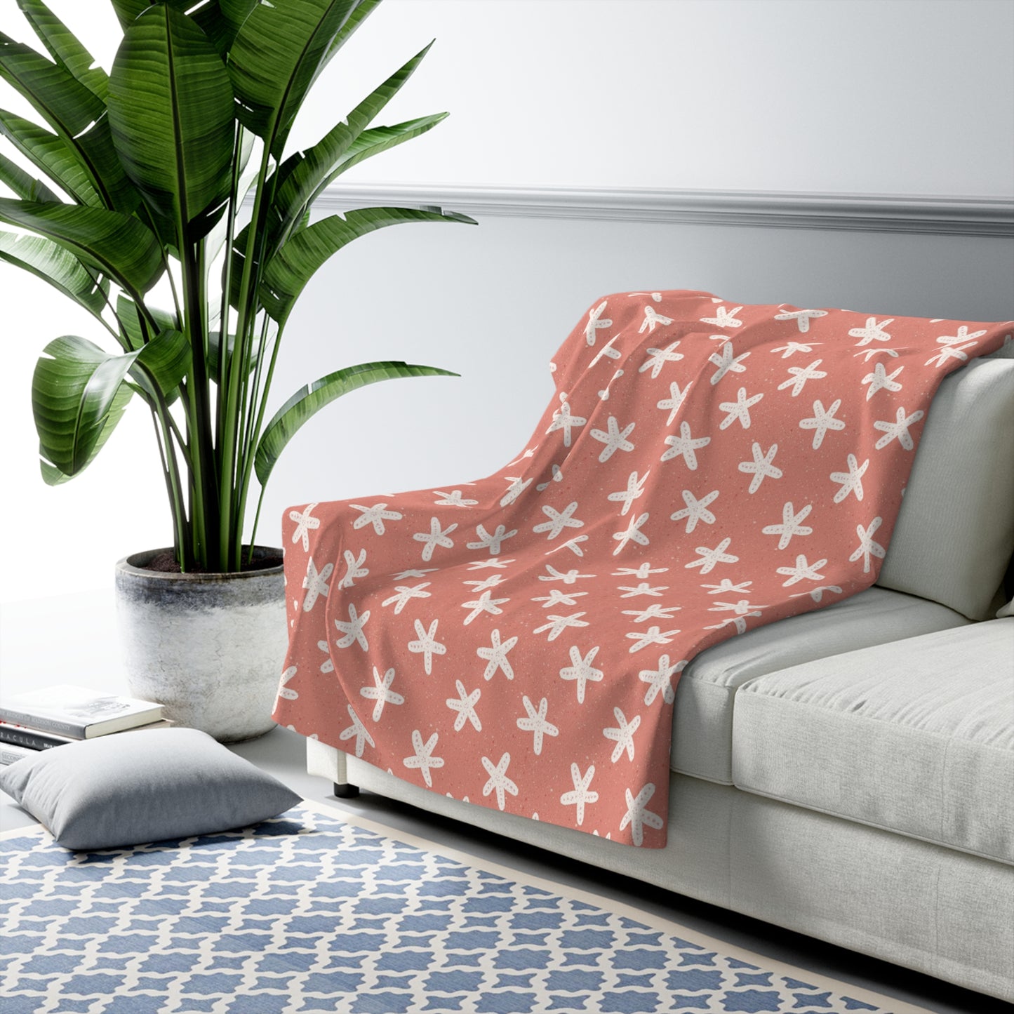 Starfish on Coral Sherpa Fleece Blanket