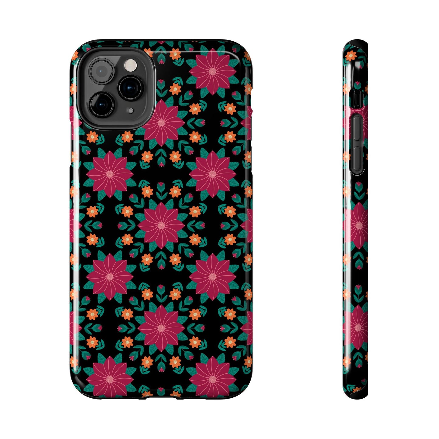 Poinsettias (pink and teal) Tough Phone Cases