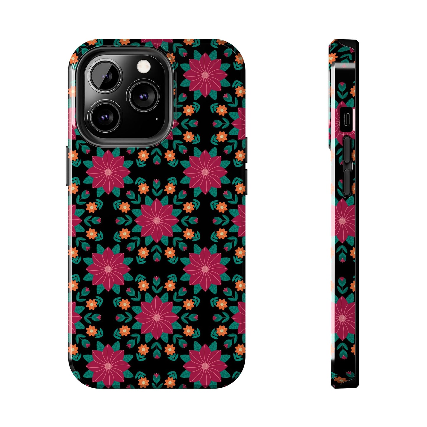 Poinsettias (pink and teal) Tough Phone Cases