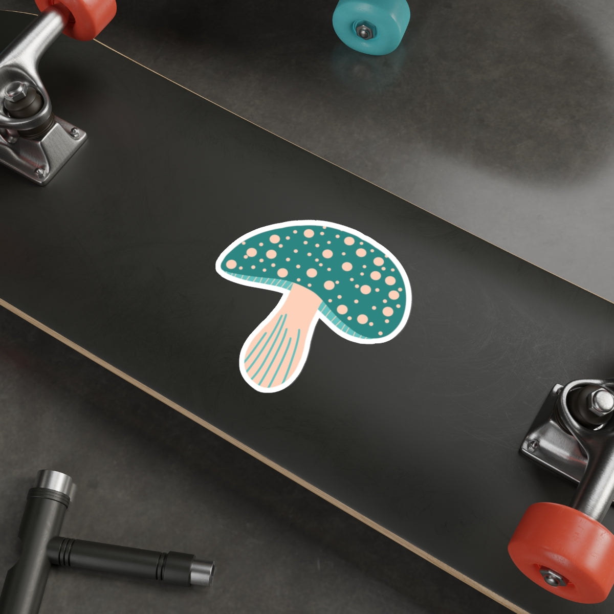 70s Groove Turquoise and Tan Dotted Mushroom Die Cut Sticker