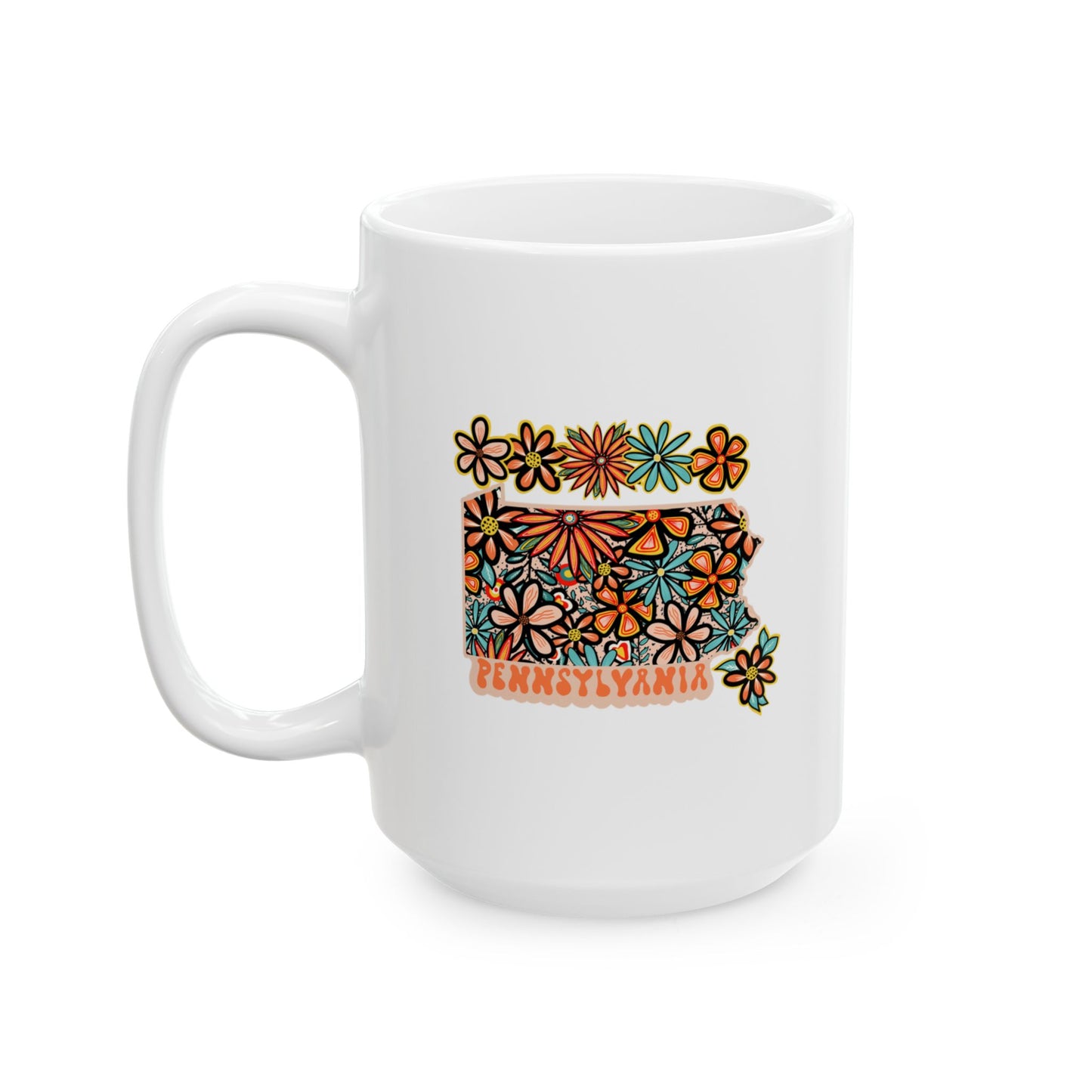 Retro 70s Flowers Pennsylvania Ceramic Mug 11 oz and 15 oz