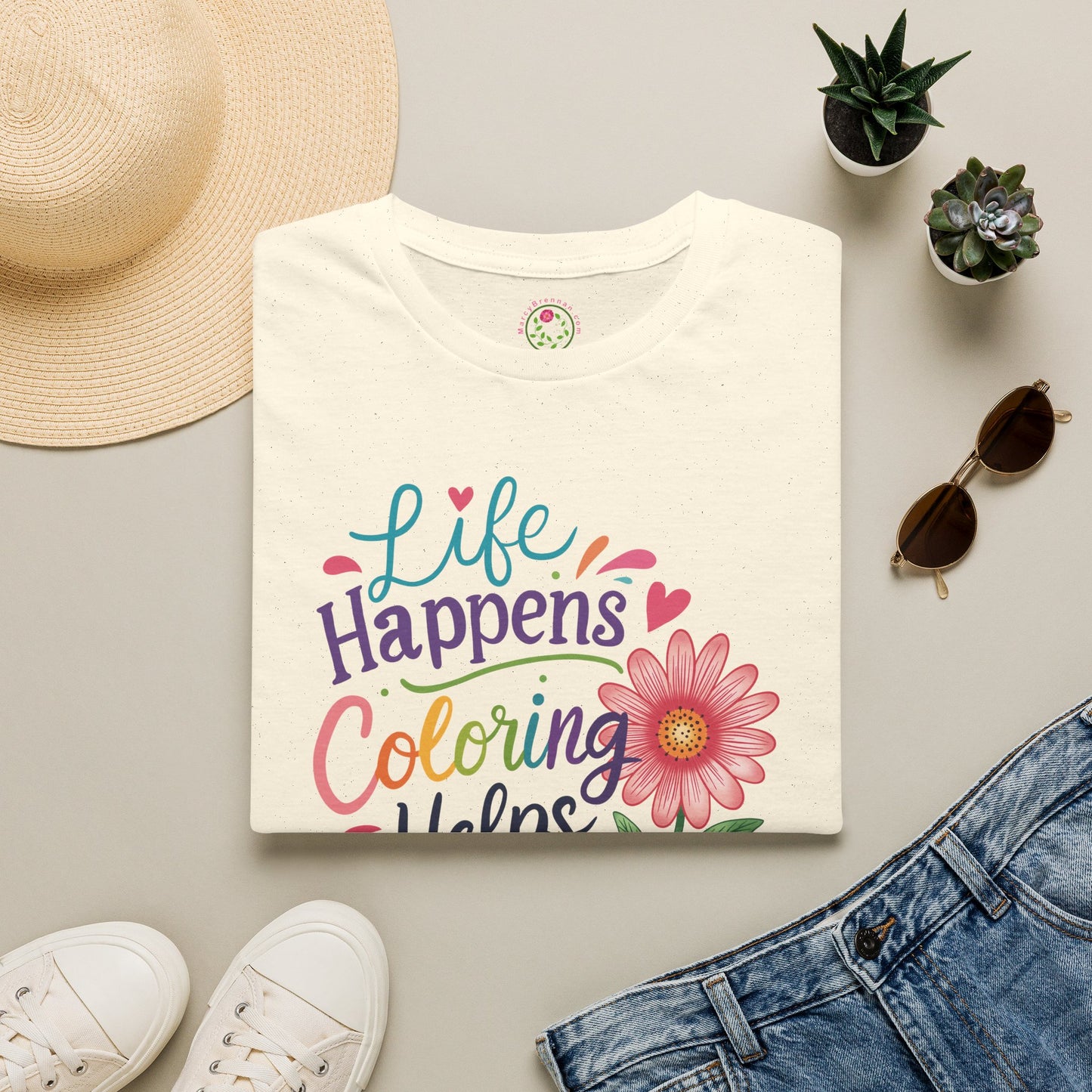 Life Happens Coloring Helps T-Shirt — Floral Adult Coloring Therapy Tee