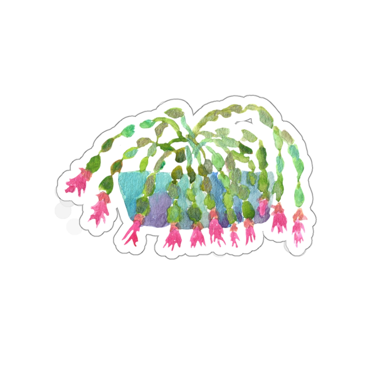 Christmas Cactus in Turquoise Pot Die Cut Sticker