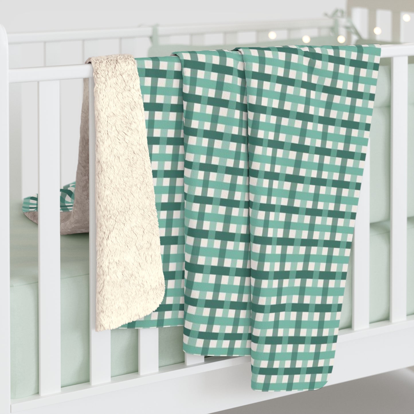 Sea Green Beach Checks Sherpa Fleece Blanket