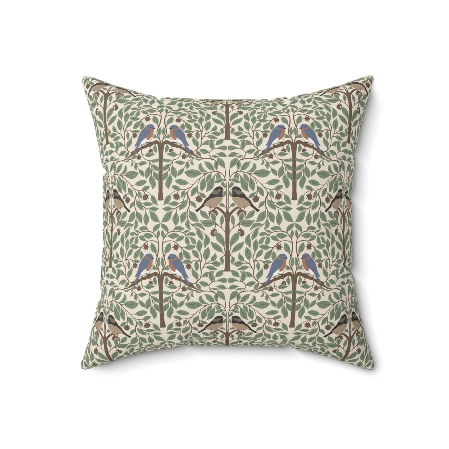 Birds in a Chestnut Tree Spun Polyester Square Pillow