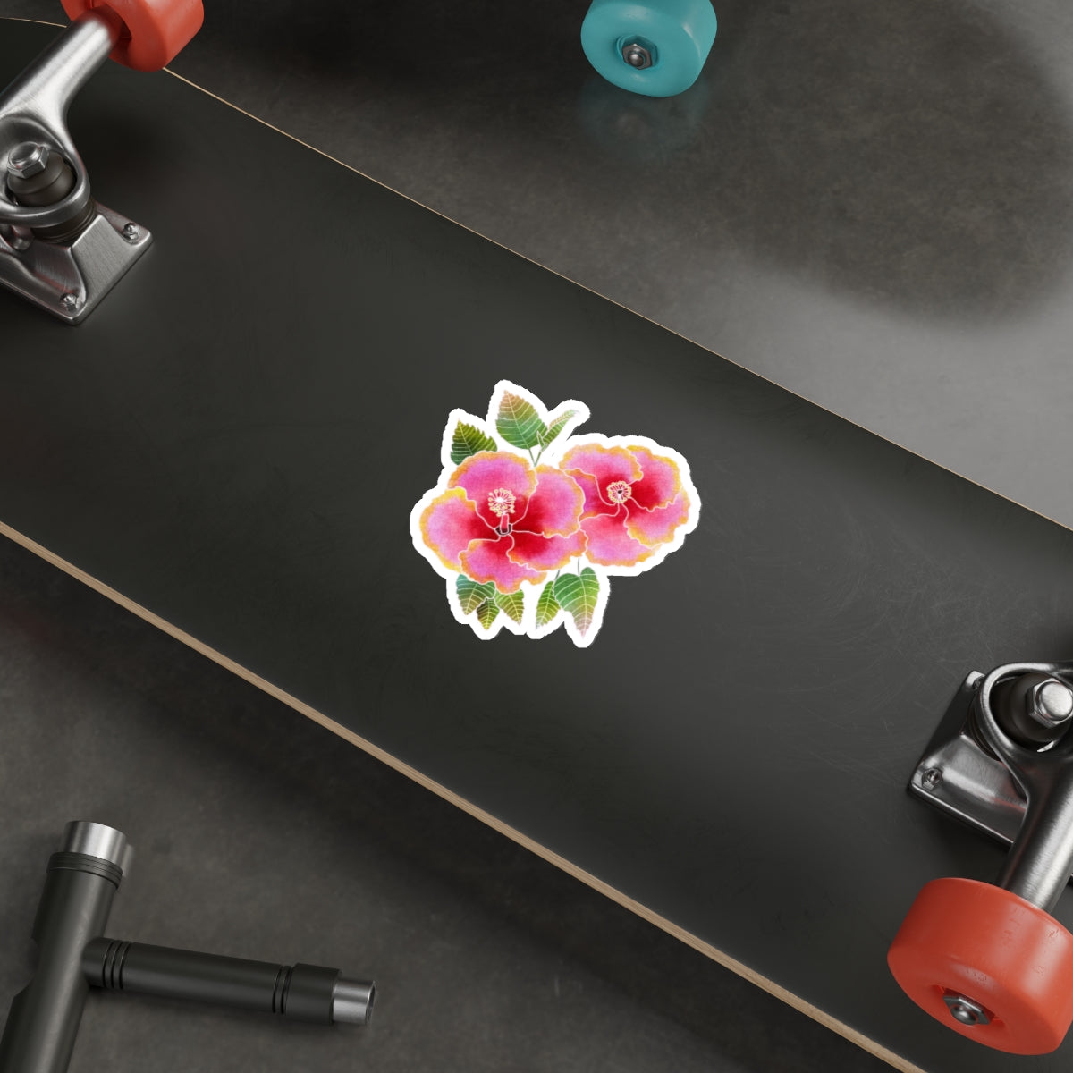 Pink with Yellow-Rimmed Simple Pleasures Hibiscus Die-Cut Stickers