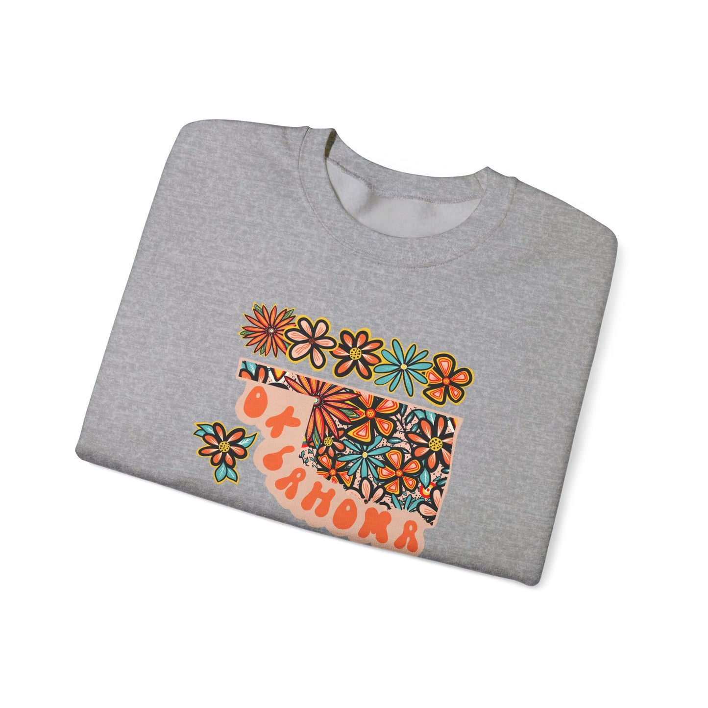 Retro 70s Flowers Oklahoma State Design — Heavy Blend™ Crewneck Sweatshirt