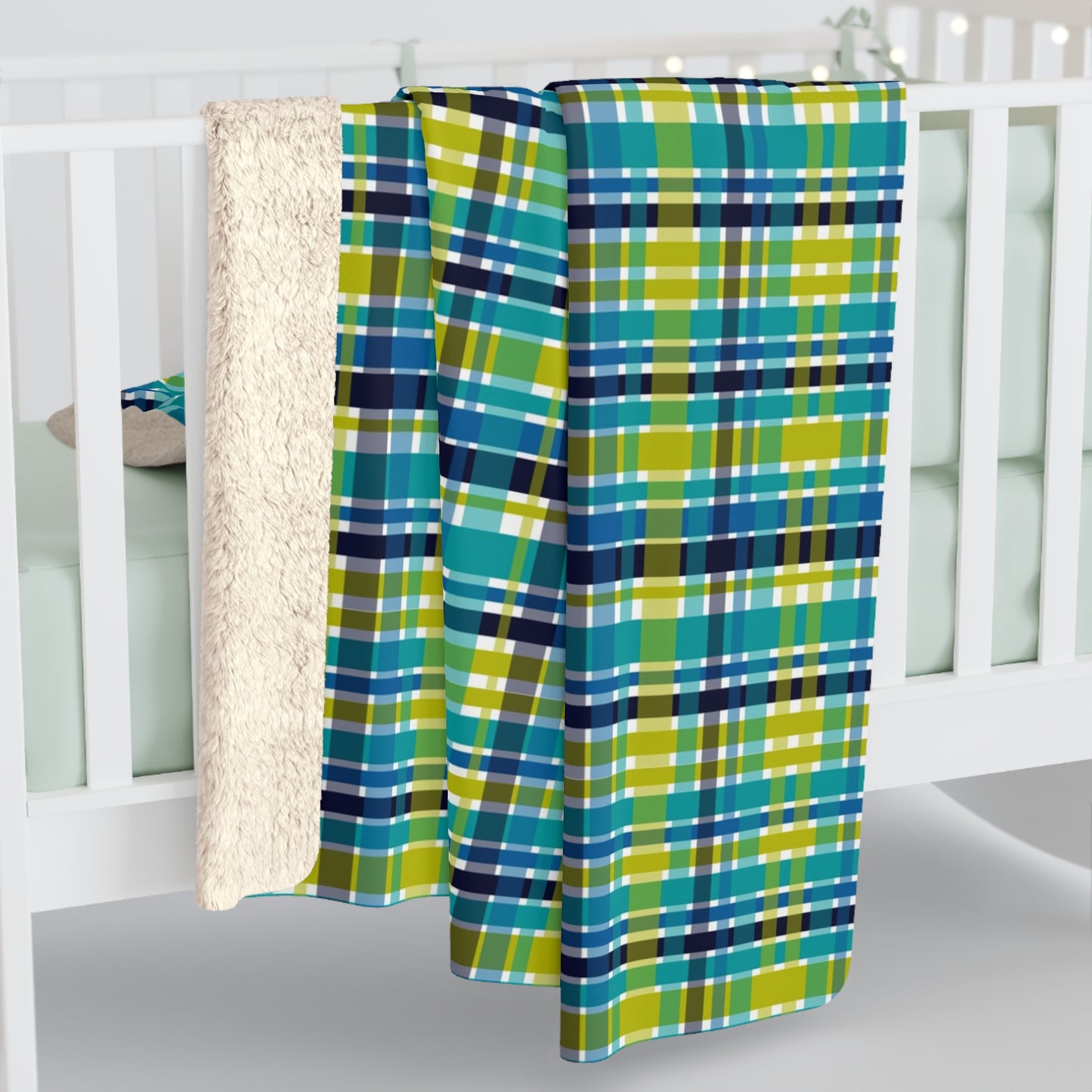 Boho Psychadelic Plaid Sherpa Fleece Blanket