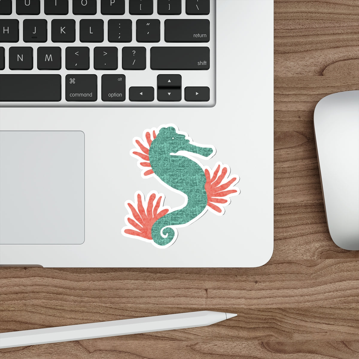 Turquoise Seahorse and Coral Die Cut Sticker