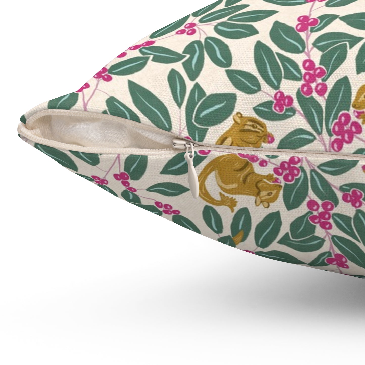 Wintergreen and Chipmunks Spun Polyester Square Pillow