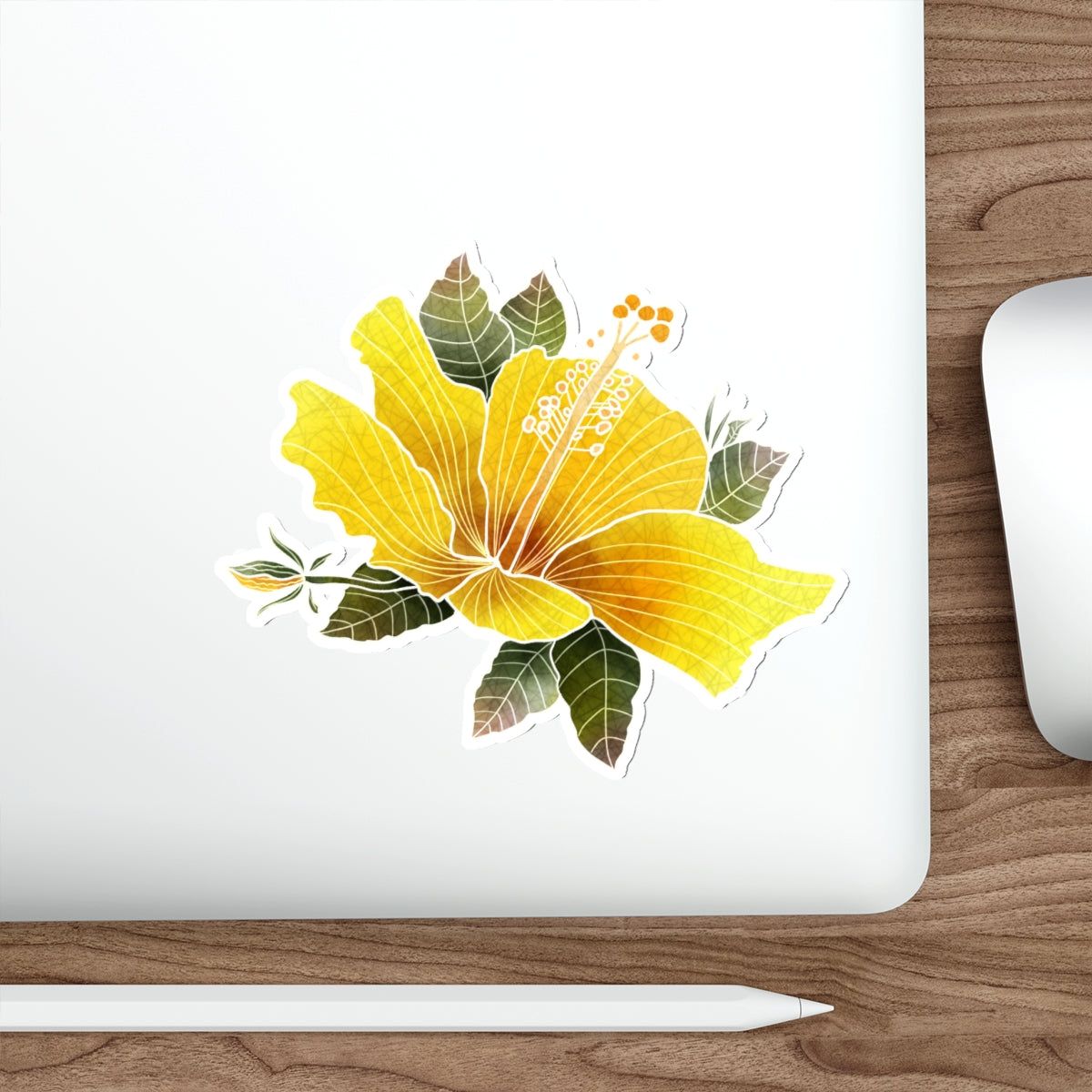 Yellow Hibiscus with Bud and LeavesHibiscus Die-Cut Stickers