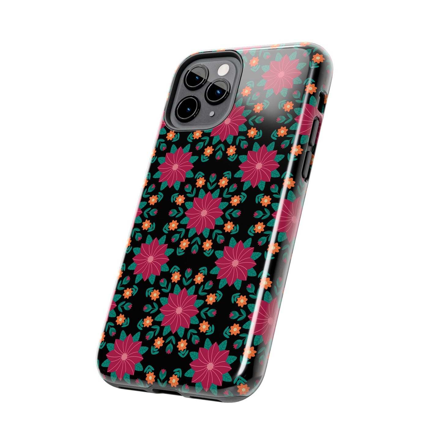 Poinsettias (pink and teal) Tough Phone Cases