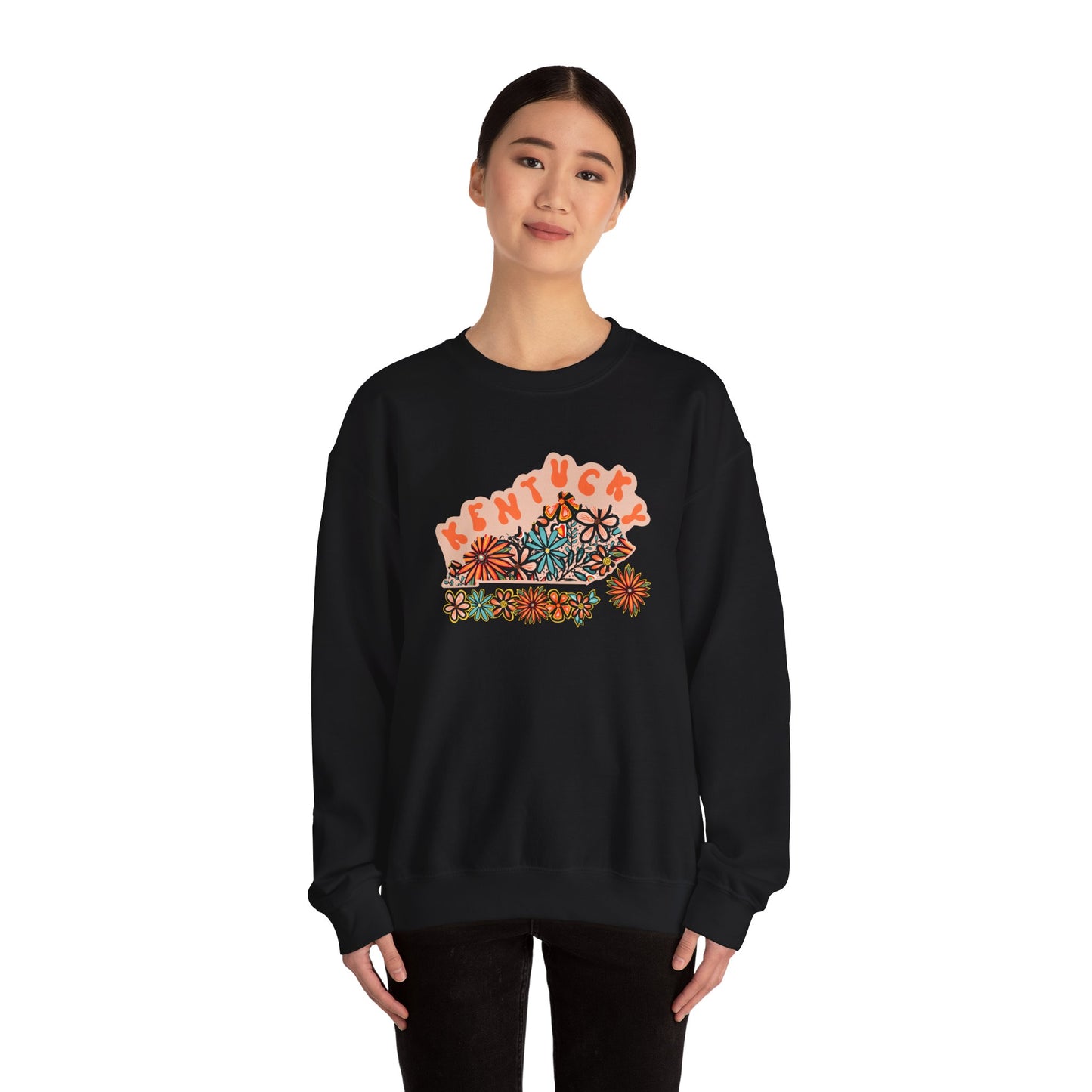 Retro 70s Flowers Kentucky State Design — Heavy Blend™ Crewneck Sweatshirt