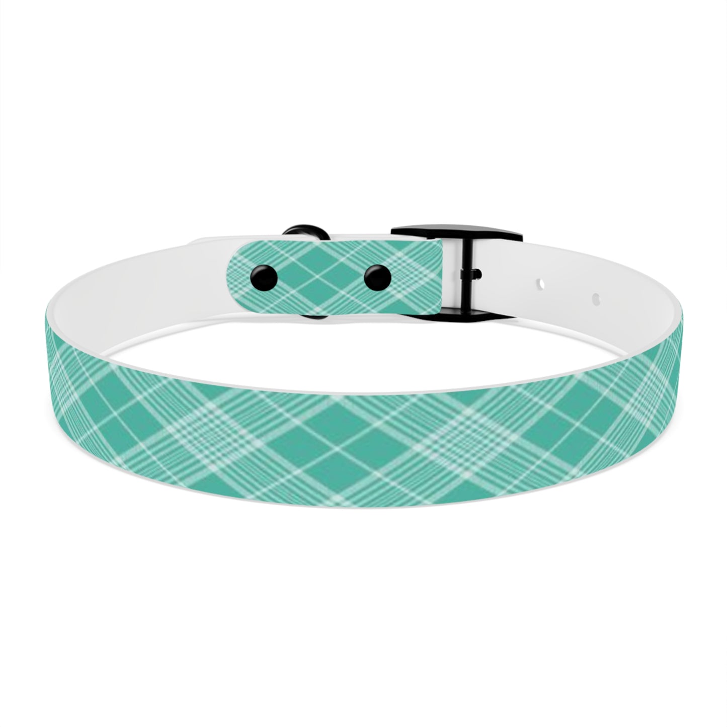 Turquoise and White Plaid Dog Collar