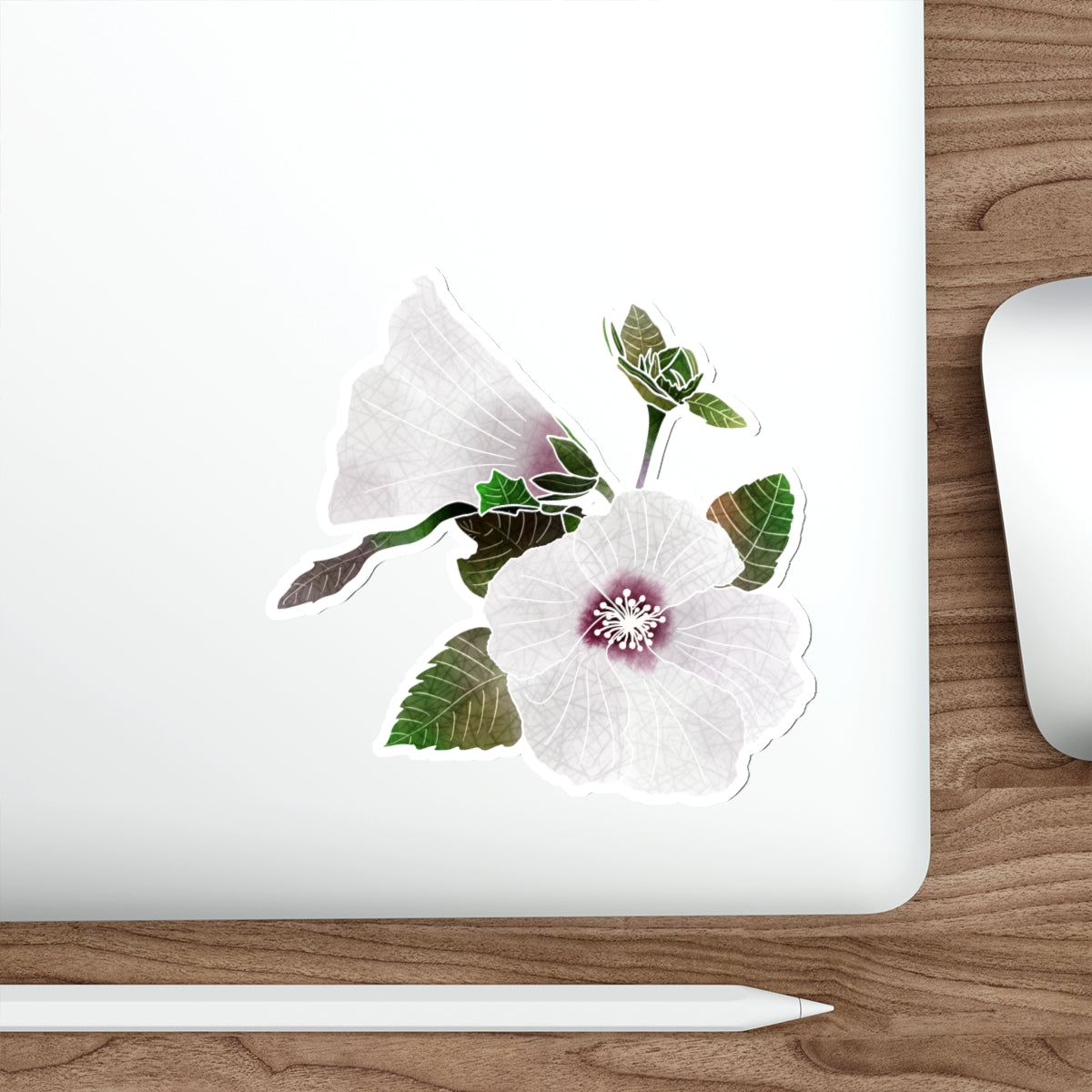 Two White Hibiscus with Leaves Die-Cut Stickers