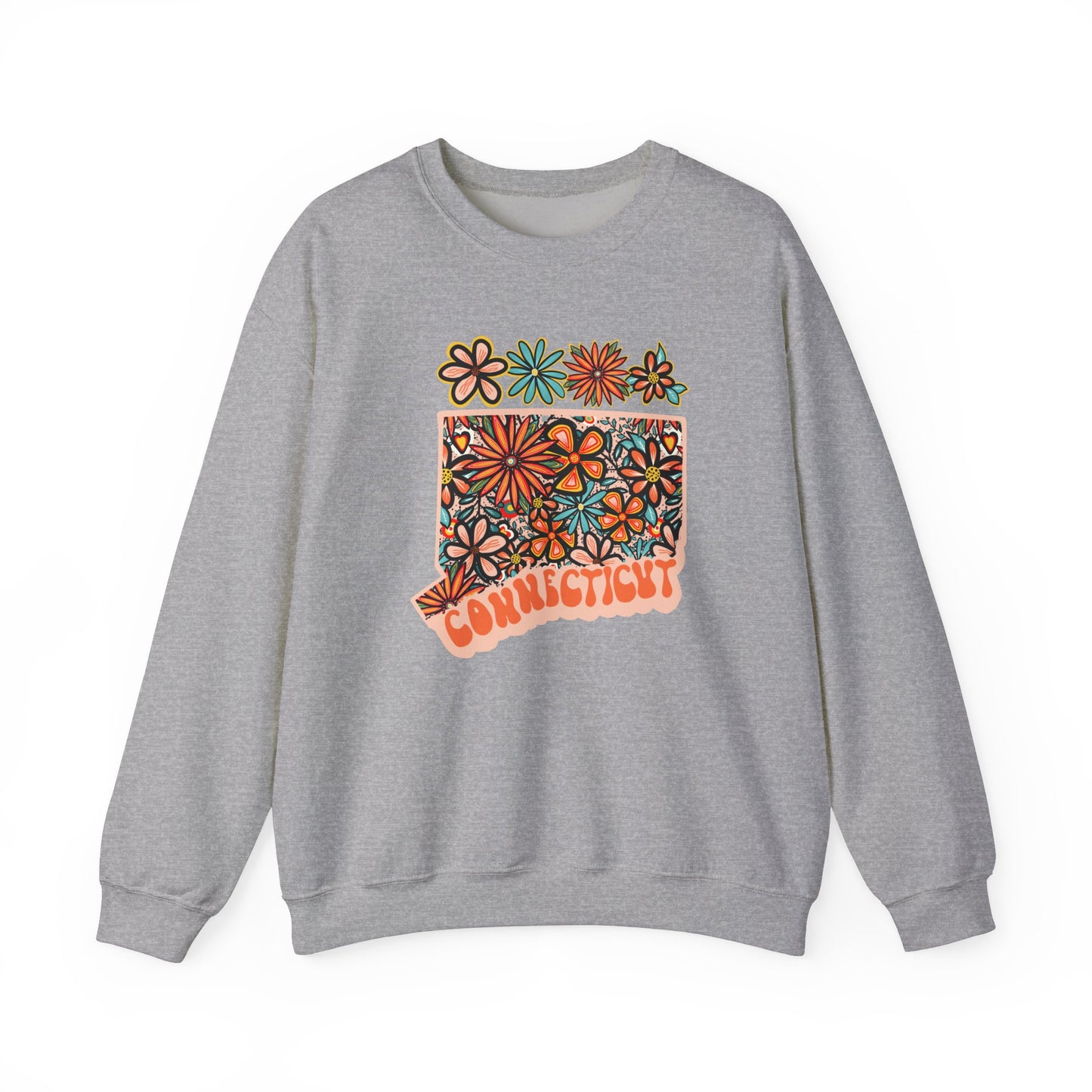 Retro 70s Flowers Connecticut State Design — Heavy Blend™ Crewneck Sweatshirt