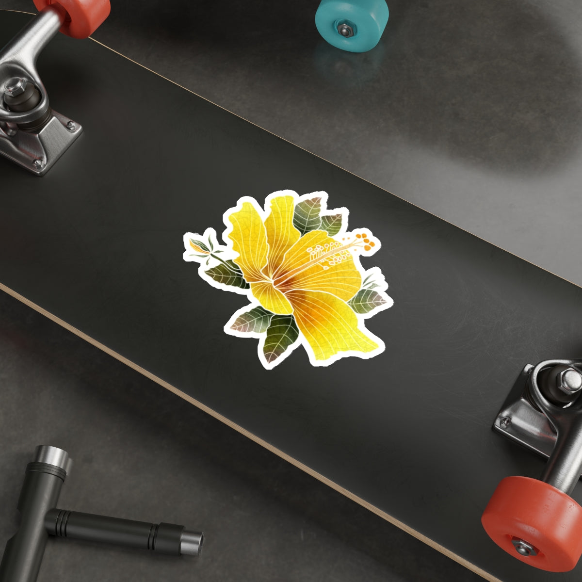 Yellow Hibiscus with Bud and LeavesHibiscus Die-Cut Stickers