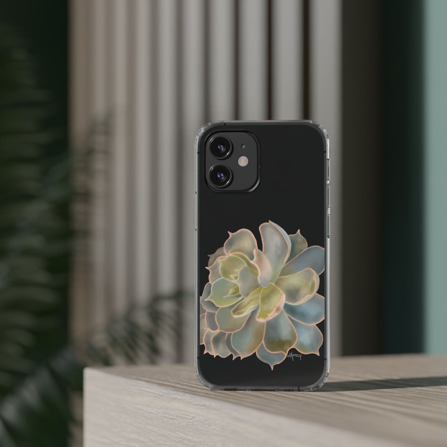 Gray and Green Succulent Clear Cases