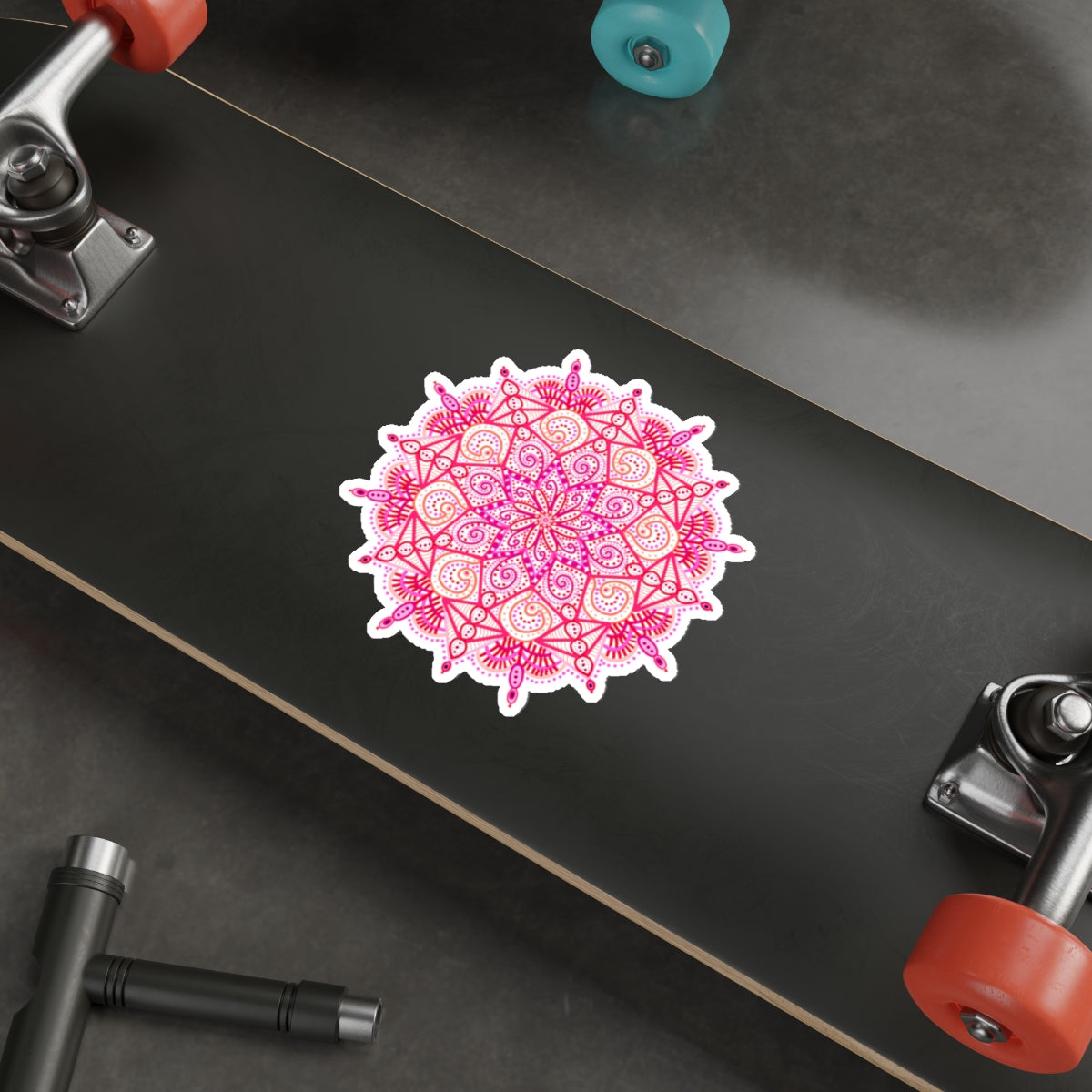 Boho Pink and Orange Mandala Die Cut Sticker