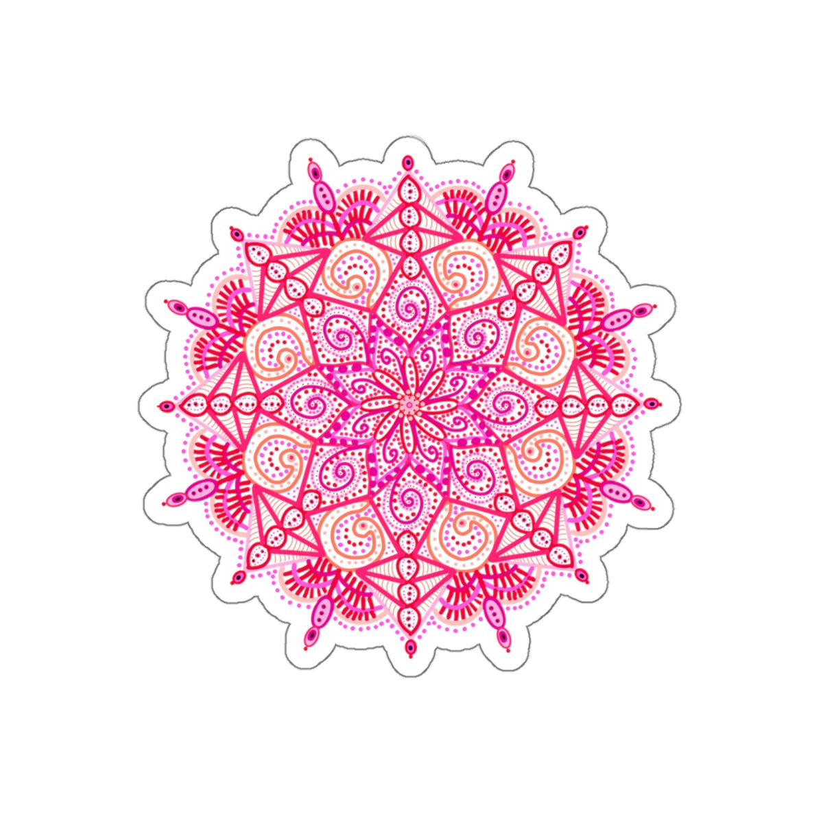 Boho Pink and Orange Mandala Die Cut Sticker