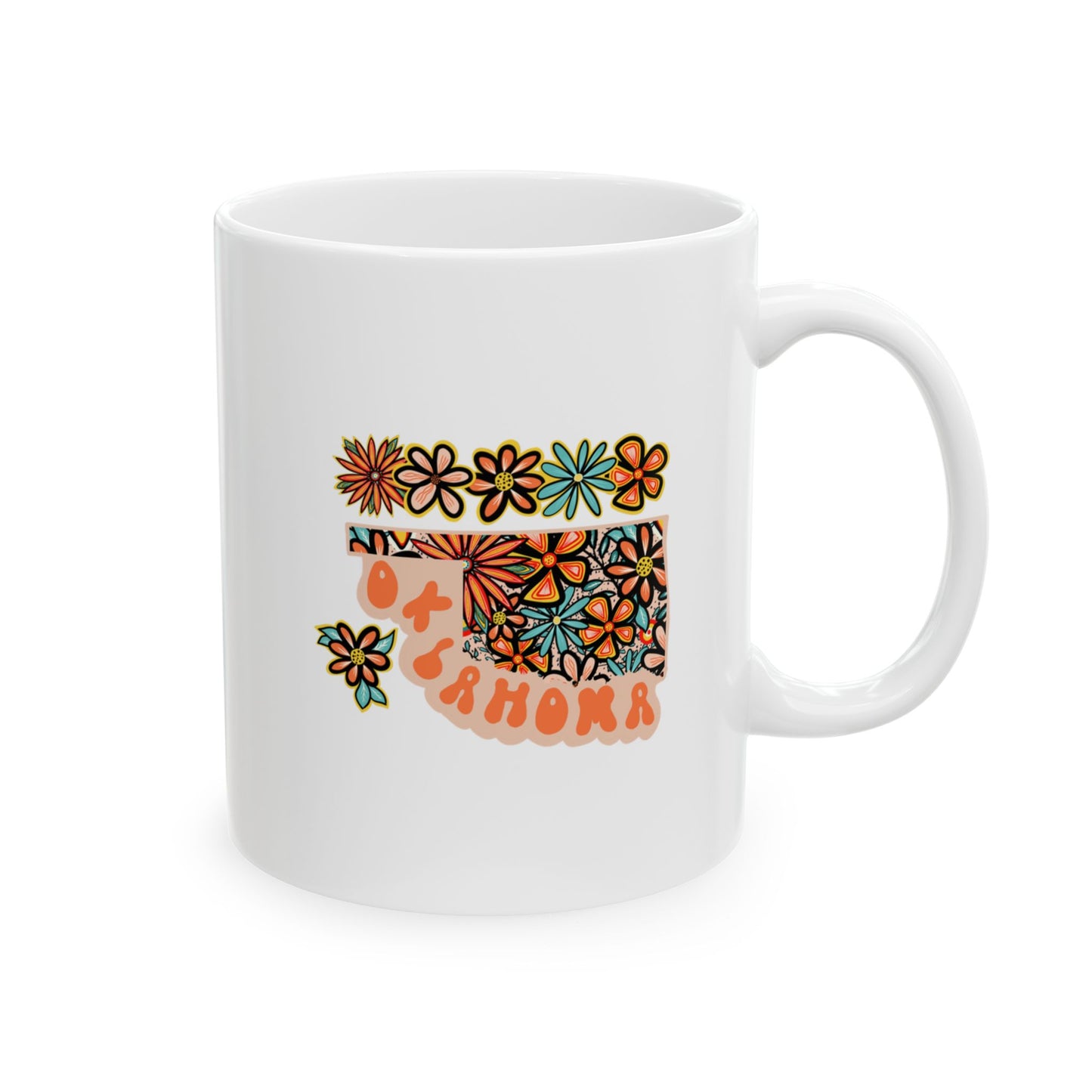 Retro 70s Flowers Oklahoma Ceramic Mug 11 oz and 15 oz